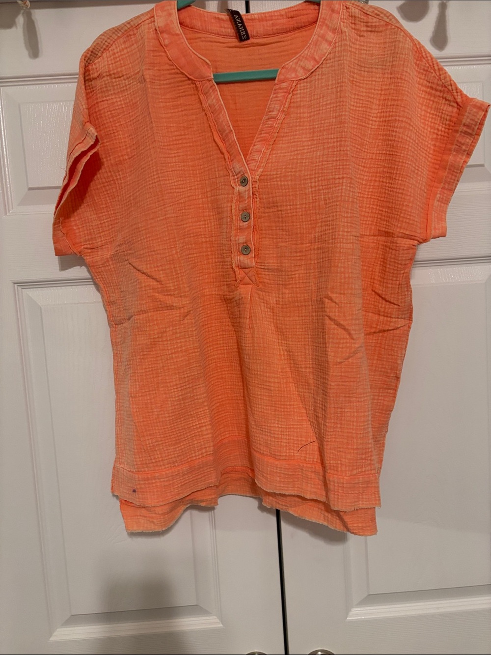 Anastasia Orange Short Sleeve Henley Tee